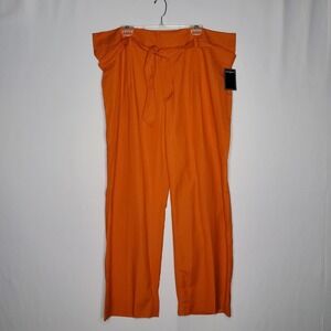 Counterparts Wide Leg Pants Womens 20W Orange Woven Tie Belt Pocket Zip Paperbag